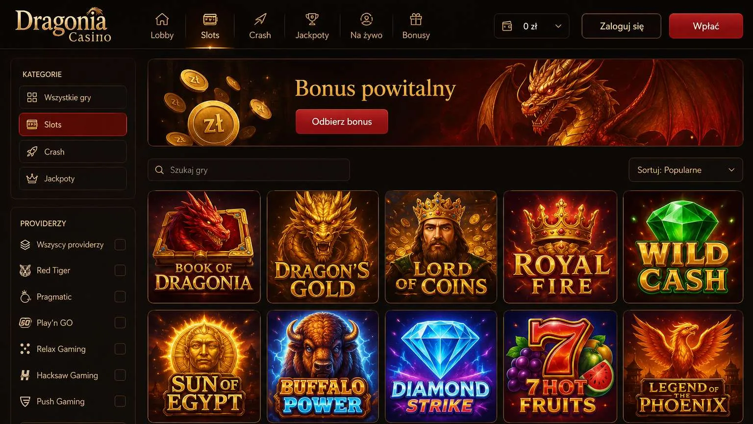 Najpopularniejsze automaty do gier (sloty) Dragonia Casino