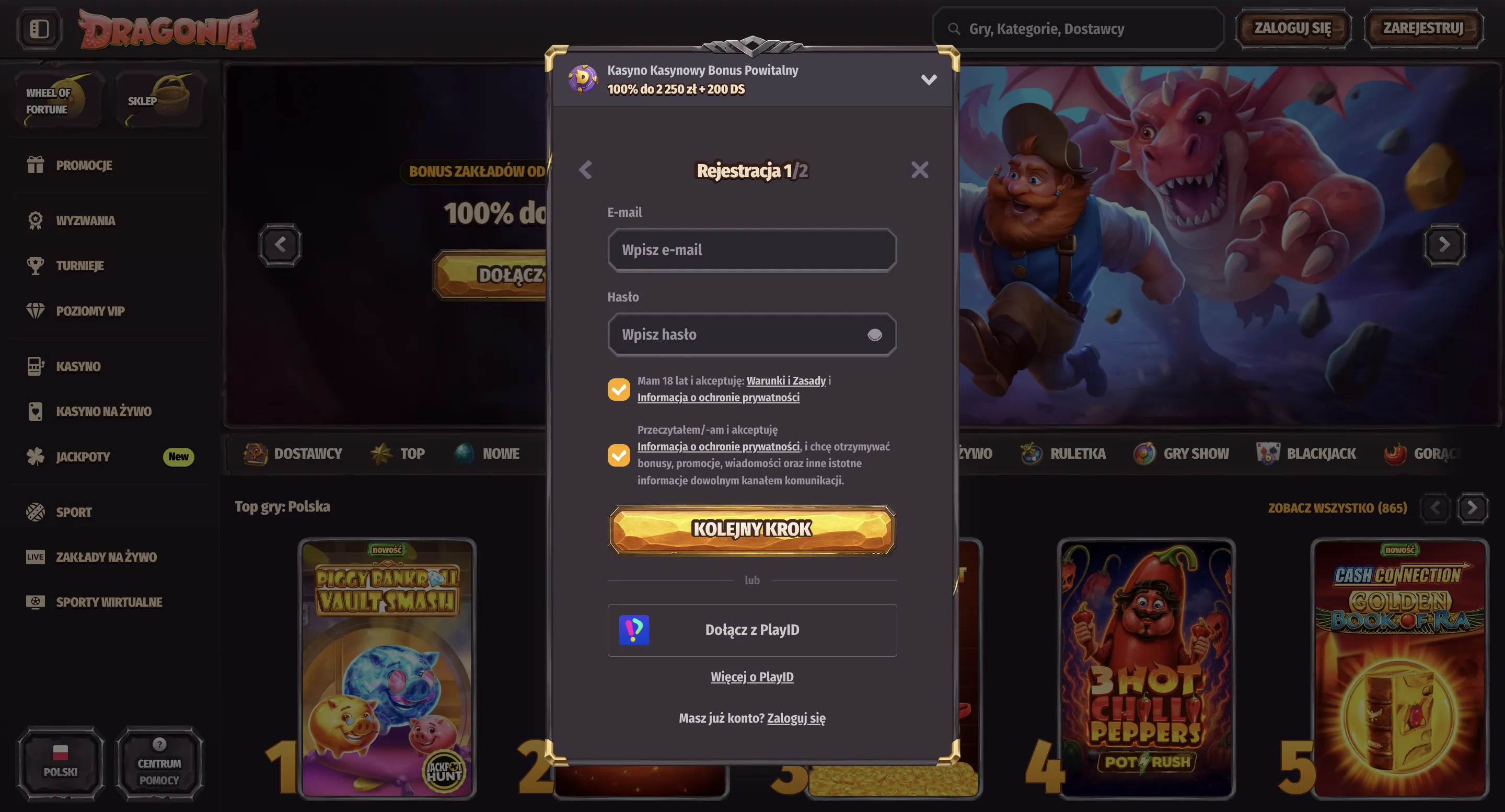 Jak wygląda rejestracja w Dragonia Casino?